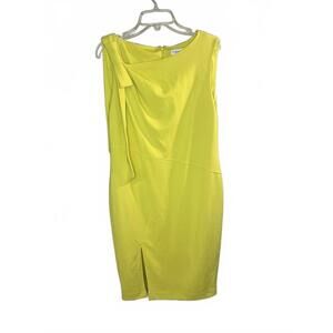 Calvin Klein Yellow Sleeveless Midi Dress Bow Detail Front Slit Size 14